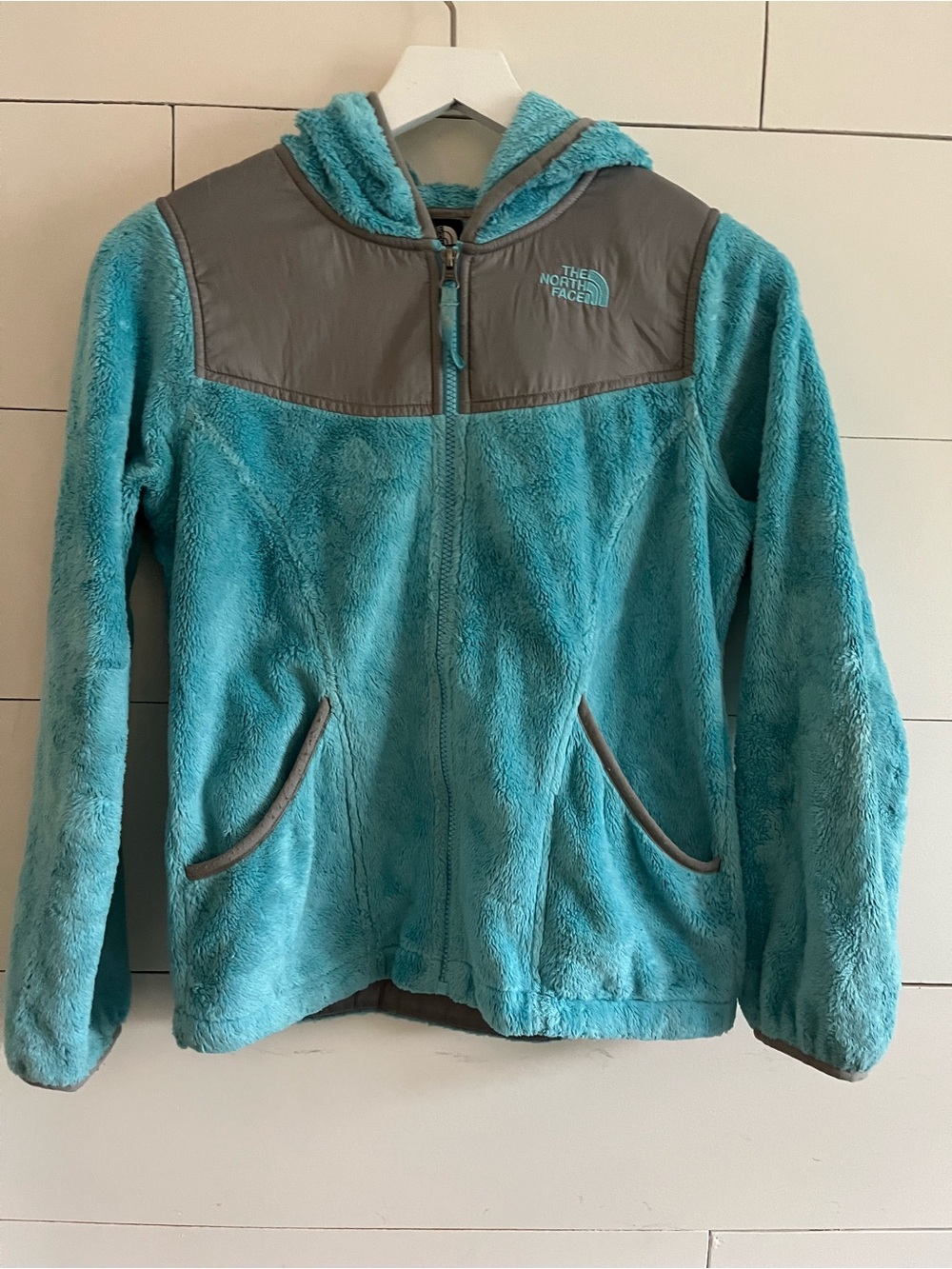 The North Face Teal Plush Hooded Fleece Jacket for Kids